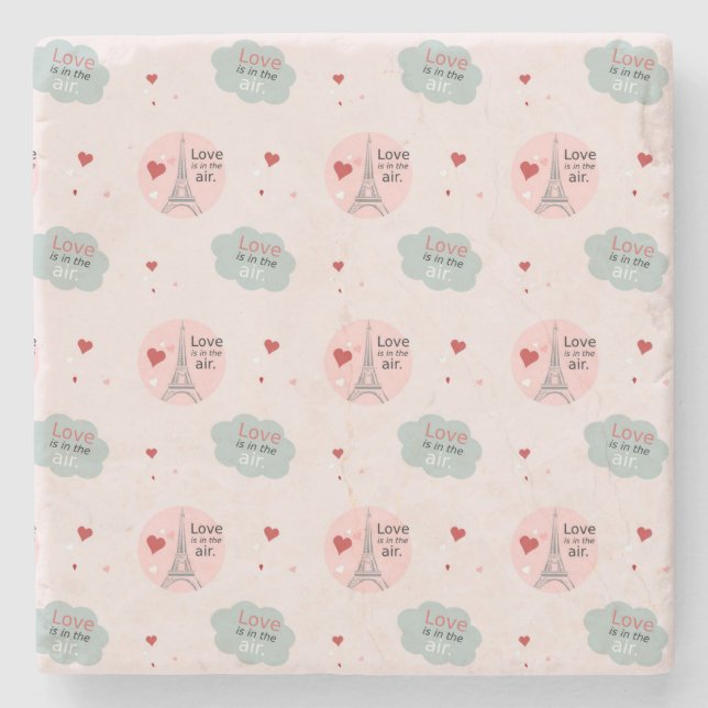 Love is in the air eiffel tower and hearts pattern stone coaster (Front)