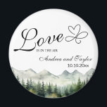 Love is in the Air Elegant Wedding favour Magnet<br><div class="desc">An elegant Wedding design with watercolor mountains and pine trees that you can customise with your details.</div>
