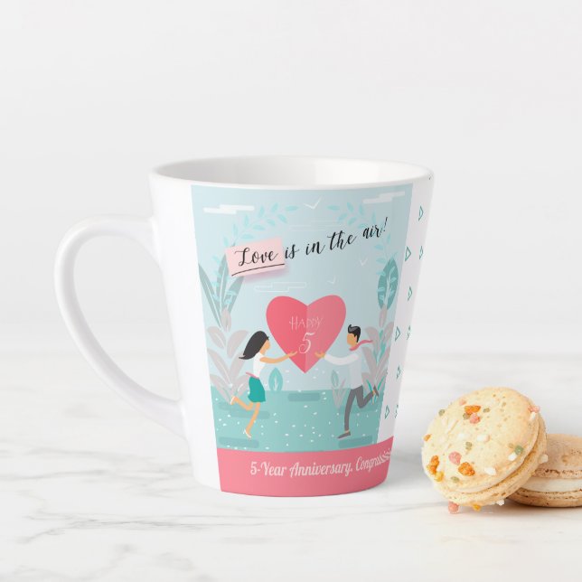 "Love is in the Air!" Enamored Couple Anniversary Latte Mug (In Situ)