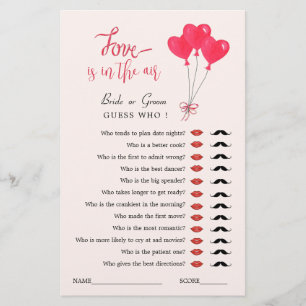 Love is in the Air Guess Who Shower game 