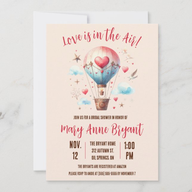 Love is in the Air, Hot Air Balloon Bridal Shower Invitation (Front)