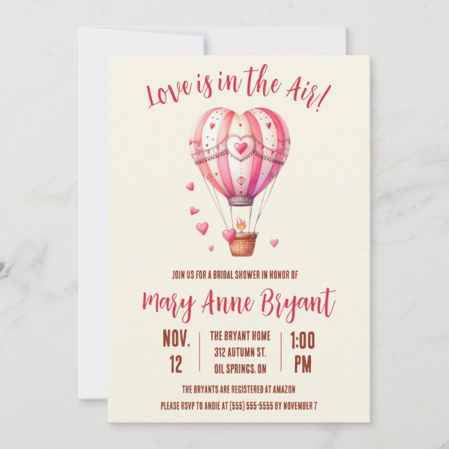 Love is in the Air, Hot Air Balloon Bridal Shower Invitation (Front)