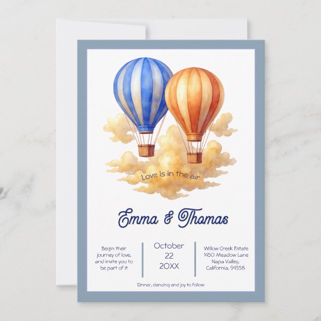 Love Is in the Air Hot Air Balloon Travel Wedding Invitation (Front)