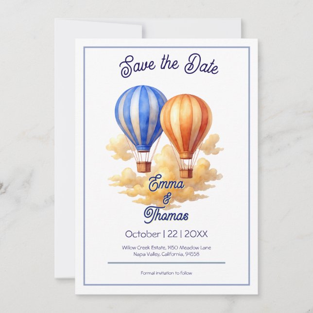 Love Is in the Air Hot Air Balloon Travel Wedding  Save The Date (Front)