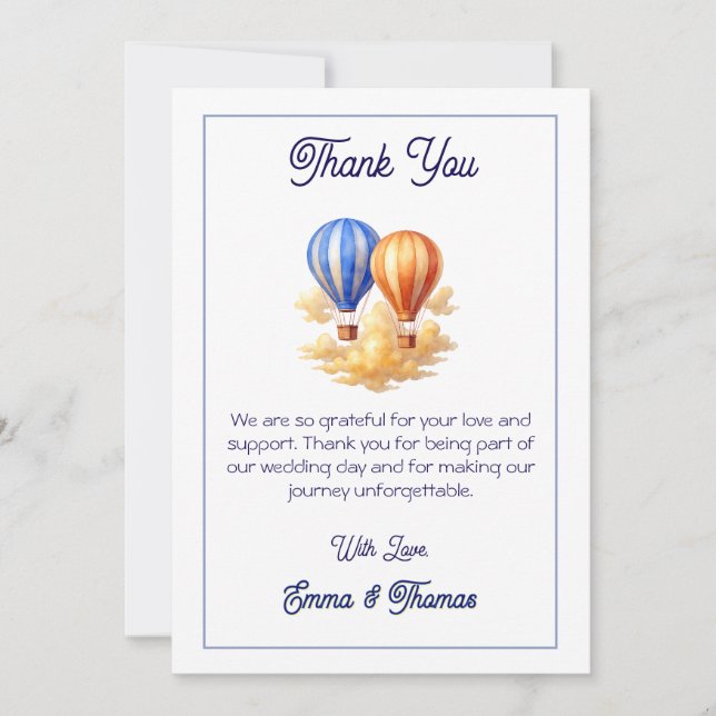 Love Is in the Air Hot Air Balloon Travel Wedding  Thank You Card (Front)
