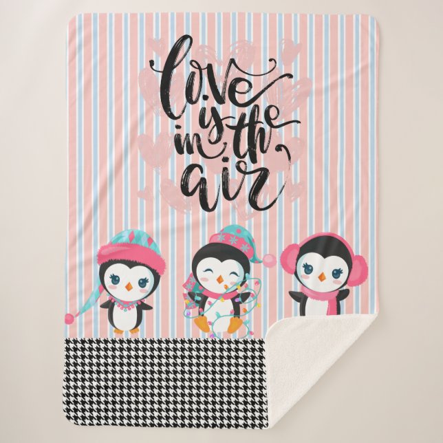 Love is in the Air Penguin Plaid Blanket (Front)