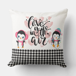 Love is in the Air Penguin Plaid Pillow