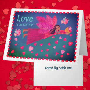 Love is in the Air Personalized Folk Art Angel  Holiday Card
