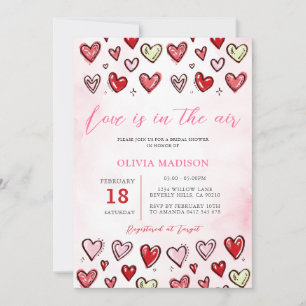Love Is In The Air Pink Hearts Bridal Shower  Invitation