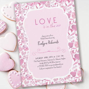 Love is in the Air Pink Love Heart Bridal Shower Invitation