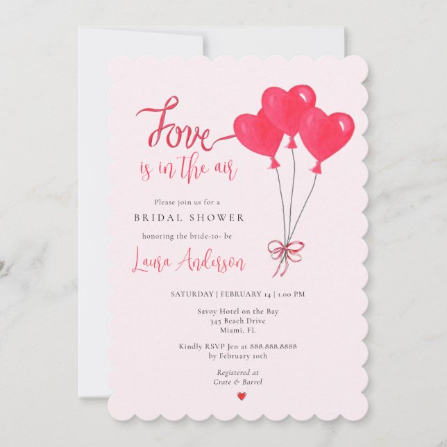 Love is in the Air Pink & Red Bridal Shower Invitation (Front)