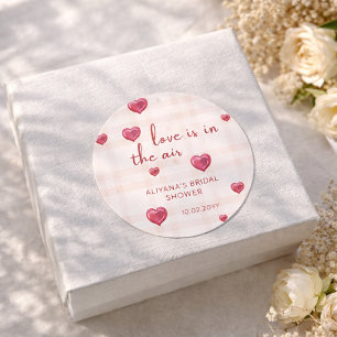 Love Is In The Air Red Hearts Bridal Shower  Classic Round Sticker