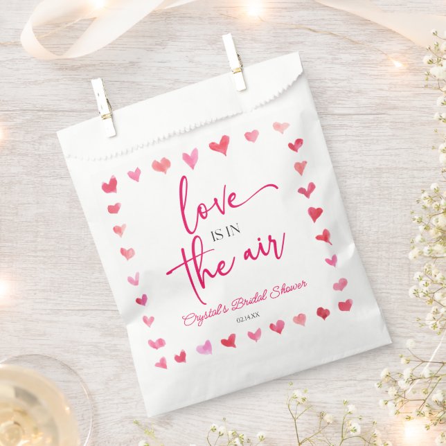 Love Is In The Air Red Pink Hearts Bridal Shower Favour Bags (Clipped)