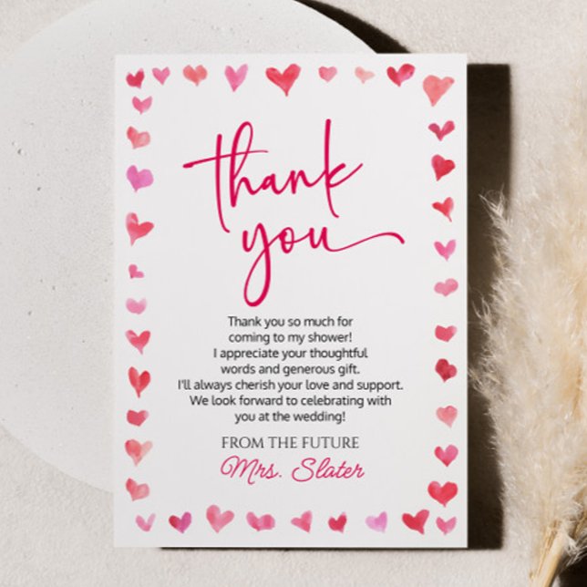 Love Is In The Air Red Pink Hearts Bridal Shower Thank You Card (Creator Uploaded)