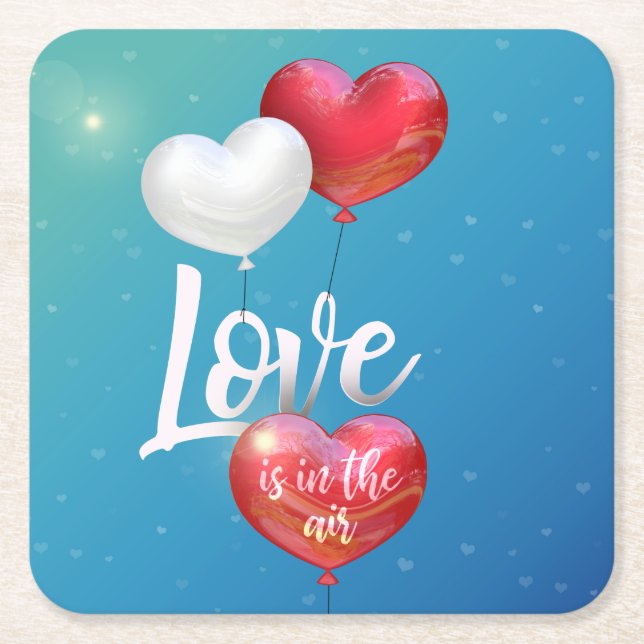 Love Is In The Air Valentine Balloon Paper Coaster (Front)