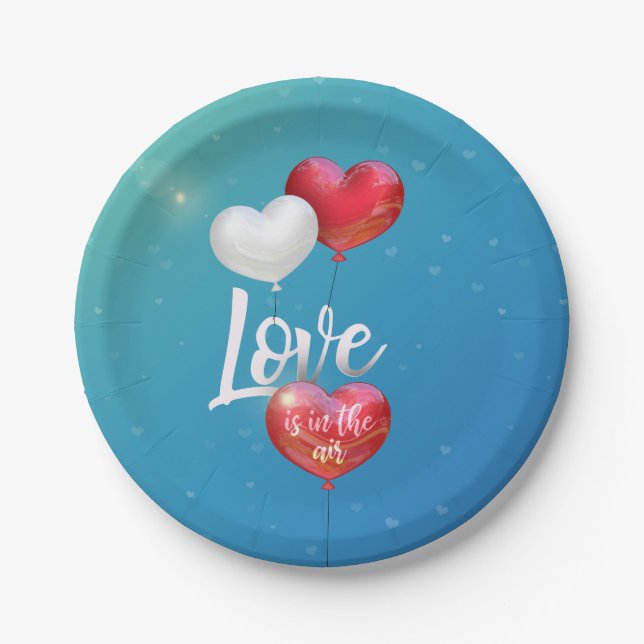 Love Is In The Air Valentine Balloons Paper Plate (Front)