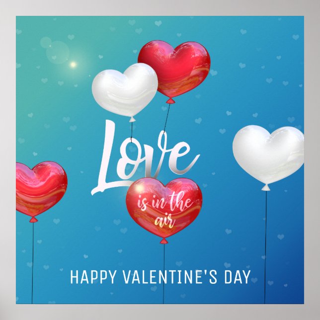 Love Is In The Air Valentine Balloons Poster Print (Front)