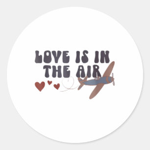 Love Is In The Air Valentine’s Aeroplane Classic Round Sticker
