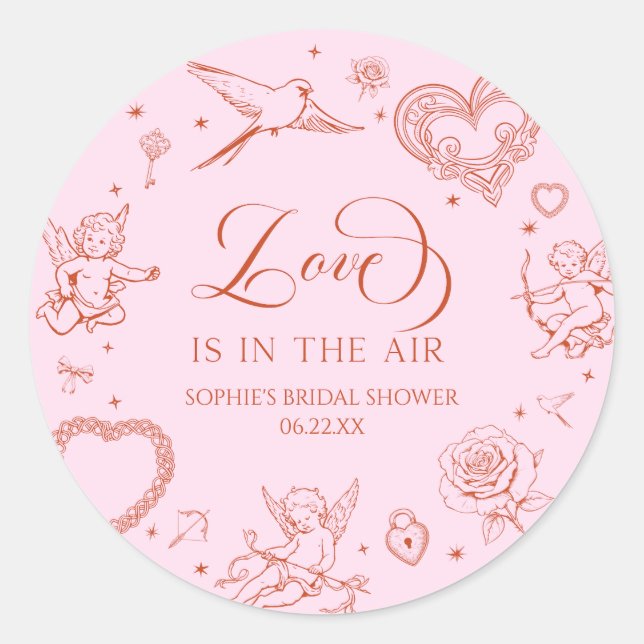 Love Is In The Air Valentine's Day Bridal Shower Classic Round Sticker (Front)