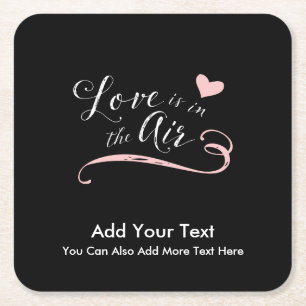 Love is in the Air - Valentine's Day or Wedding Square Paper Coaster