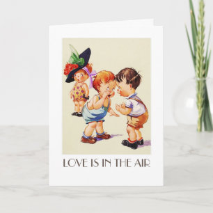 Love is in the Air. Vintage Art Valentine's Day  Holiday Card