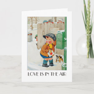 Love is in the Air. Vintage Art Valentine's Day  Holiday Card