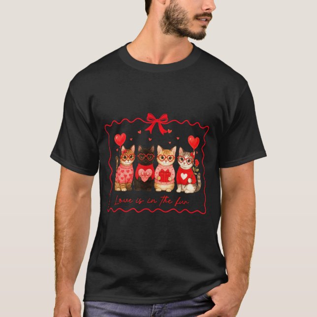Love Is In The Fur Cat Lovers Valentines Cute Cats T-Shirt (Front)