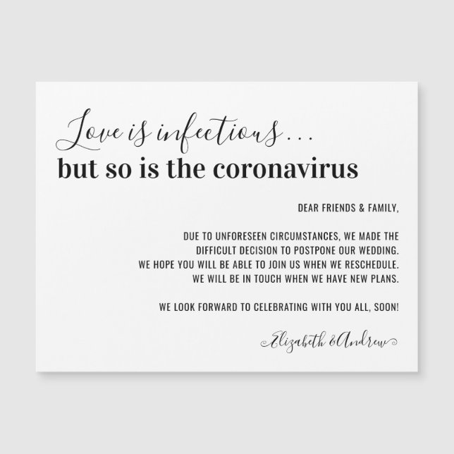 Love is Infectious Covid19 Wedding Postponement (Front)