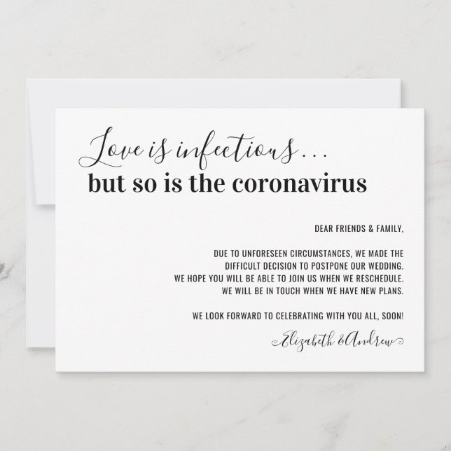 Love is Infectious Covid19 Wedding Postponement Announcement (Front)