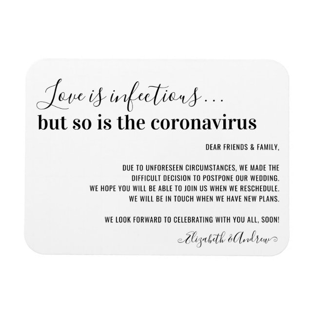 Love is Infectious Covid19 Wedding Postponement Magnet (Horizontal)