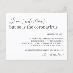 Love is Infectious Silver Wedding Postponement Announcement Postcard