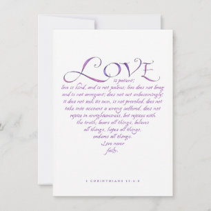 Love is Kind Quote Calligraphy Blue/Purple Heart