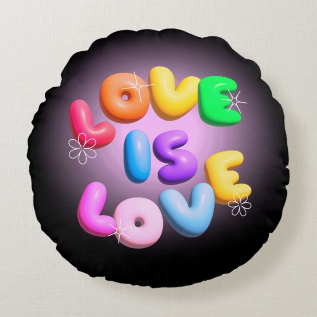 Love Is Love 3D Rainbow Pride Round Pillow (Front)