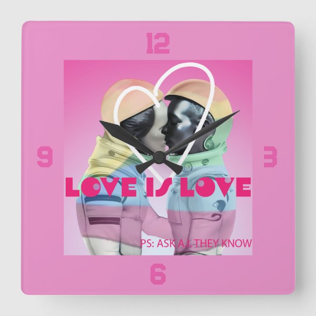 Love is Love All Love Equal LGBT Square Wall Clock (Front)