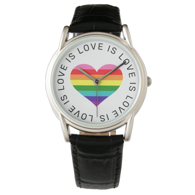 Love is Love Black Rainbow Heart LGBTQ Pride Watch (Front)