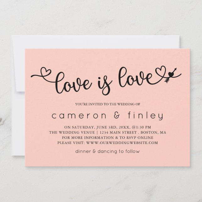 Love Is Love Blush Pink Gay or Lesbian Wedding Invitation (Front)