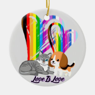Love Is Love Cat & Dog - LGBTQ+ Pet Owner Ceramic Tree Decoration