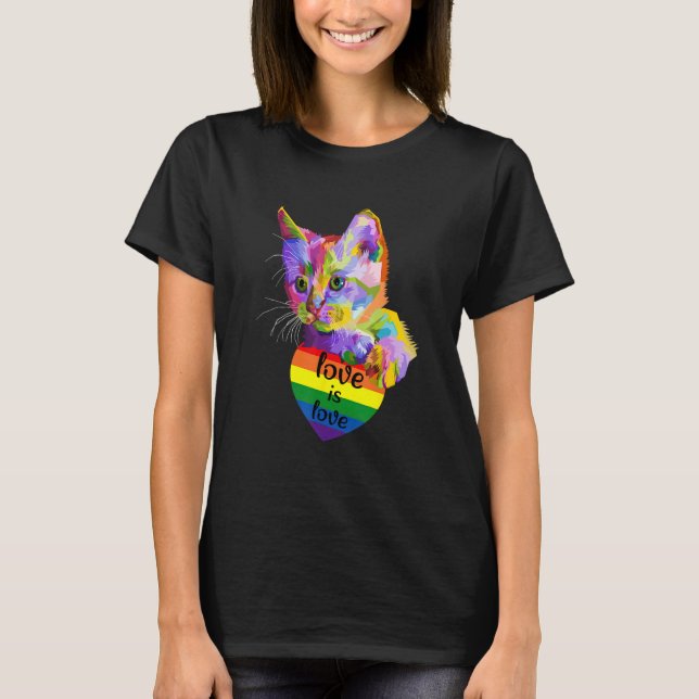 Love Is Love Cat LGBT Flag Gay Pride Month Rainbow T-Shirt (Front)