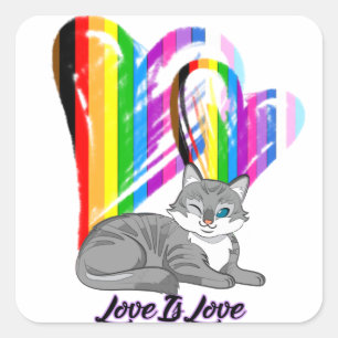 Love Is Love Cat - LGBTQ+ Pet Owner Square Sticker