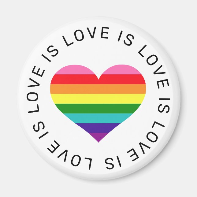 Love is Love Circle Text Rainbow Heart Magnet (Front)