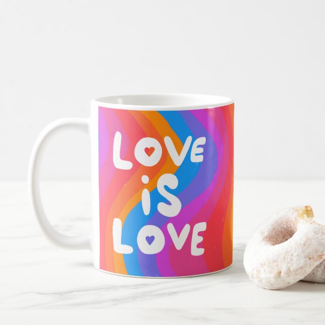 LOVE IS LOVE Colourful Rainbow Gay Pride Coffee Mug (With Donut)