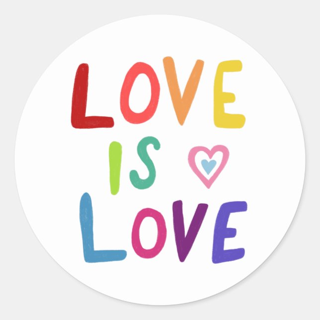 LOVE IS LOVE Colourful Rainbow Handlettering Set o Classic Round Sticker (Front)