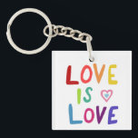 LOVE IS LOVE Colourful Rainbow Pride Key Ring<br><div class="desc">Check out my shop for more pronouns, silly jokes, hiking, camping, vanlife, birds and lots more! You can also find this design on shirts, stickers, mugs, and buttons. Be sure to visit my shop for more designs too. Or if you'd like something custom please let me know. If you buy...</div>