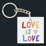 LOVE IS LOVE Colourful Rainbow Pride Key Ring<br><div class="desc">Check out my shop for more pronouns, silly jokes, hiking, camping, vanlife, birds and lots more! You can also find this design on shirts, stickers, mugs, and buttons. Be sure to visit my shop for more designs too. Or if you'd like something custom please let me know. If you buy...</div>
