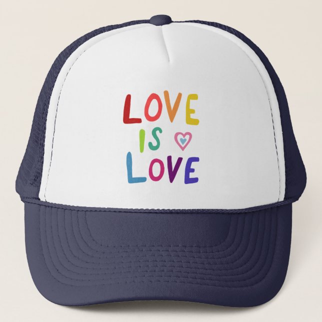 LOVE IS LOVE Colourful Rainbow Pride  Trucker Hat (Front)