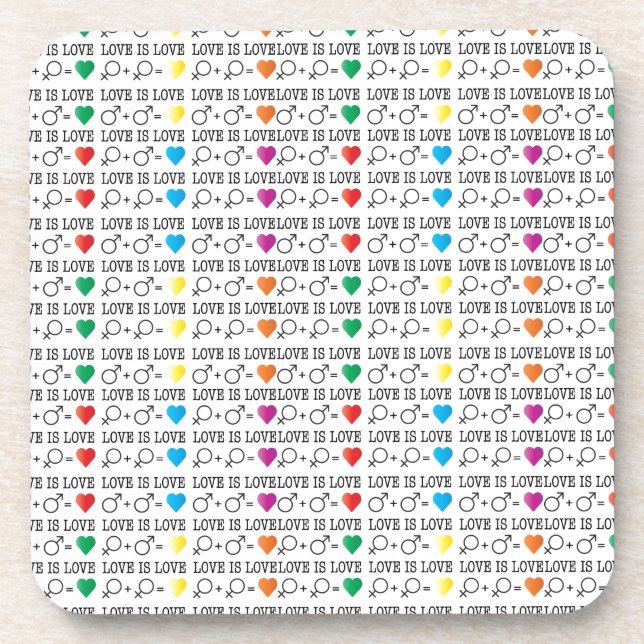 LOVE is LOVE equality quote in rainbow colours Coaster (Front)