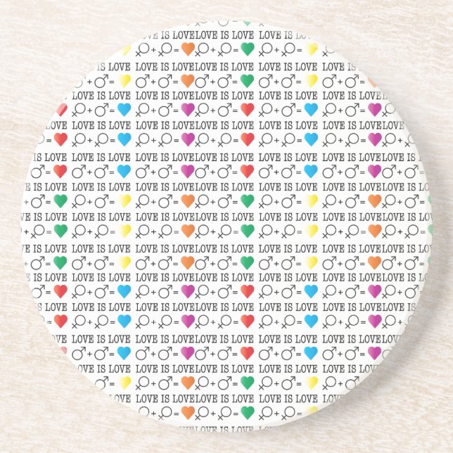 LOVE is LOVE equality quote in rainbow colours Coaster (Front)
