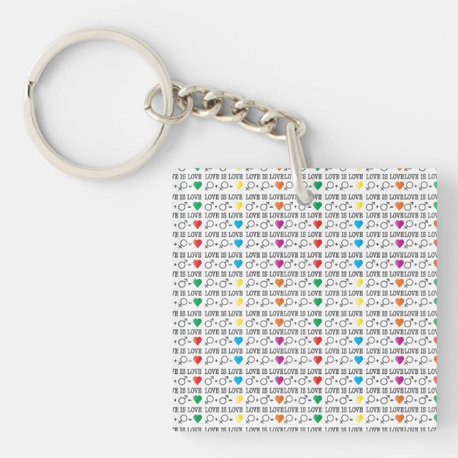 LOVE is LOVE equality quote in rainbow colours Key Ring (Front)