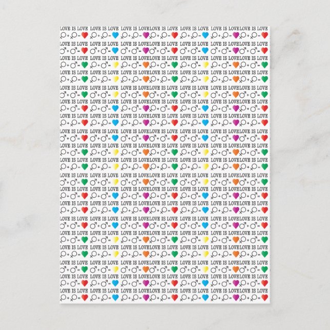 LOVE is LOVE equality quote in rainbow colours Postcard (Front)