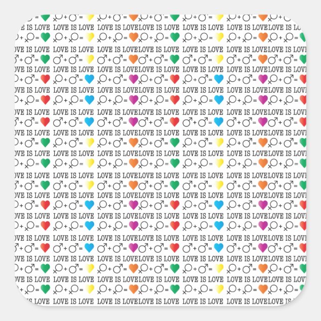 LOVE is LOVE equality quote in rainbow colours Square Sticker (Front)